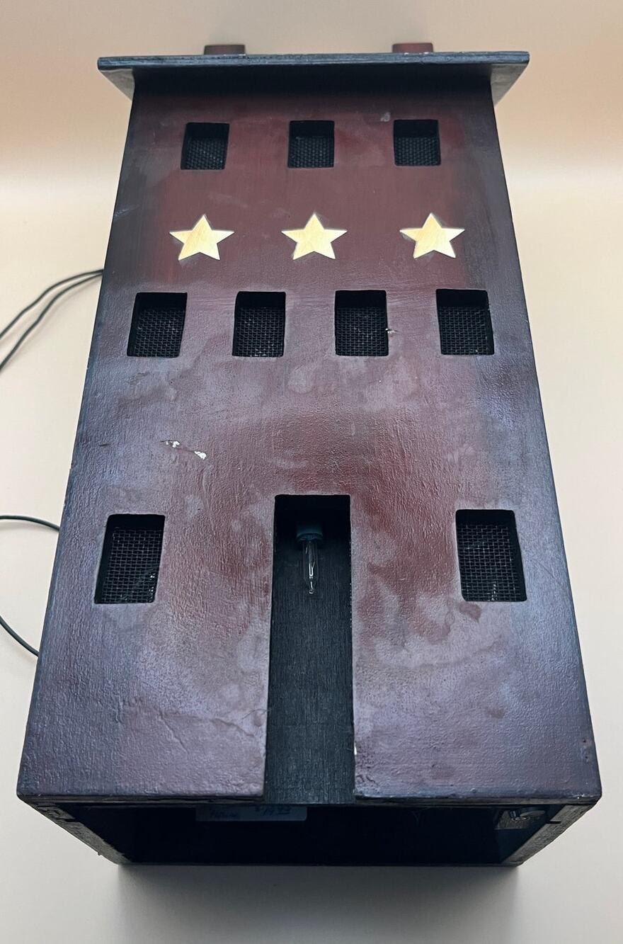 Primitive Lighted Wood Saltbox House Burgundy Stars Country Farmhouse Decor 18"